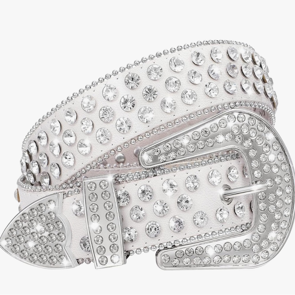 Crystal-Embellished White Women's Belt